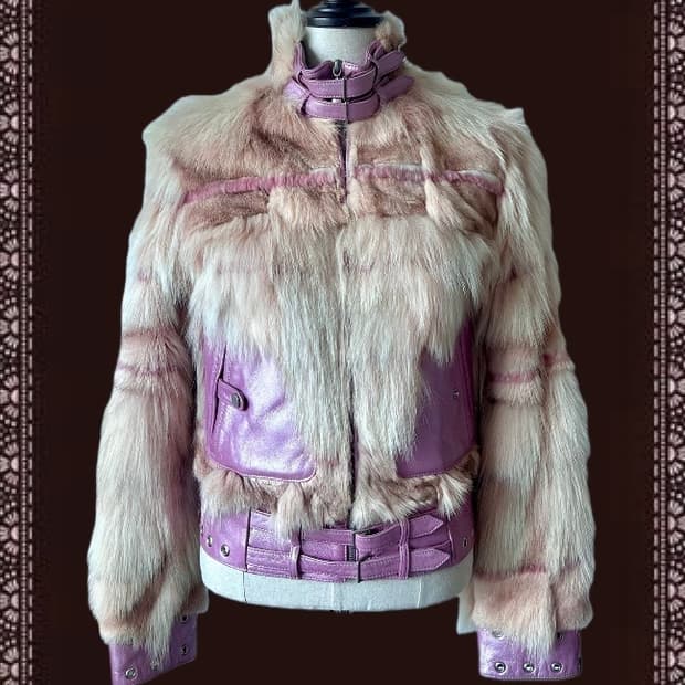 2000s vintage Y2K 핑크 폭스퍼 레더 바이커 베스트 히메갸루