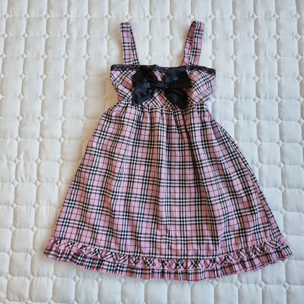 Tralala 트랄라라 딸기우유 체크 리본 뷔스티에 원피스