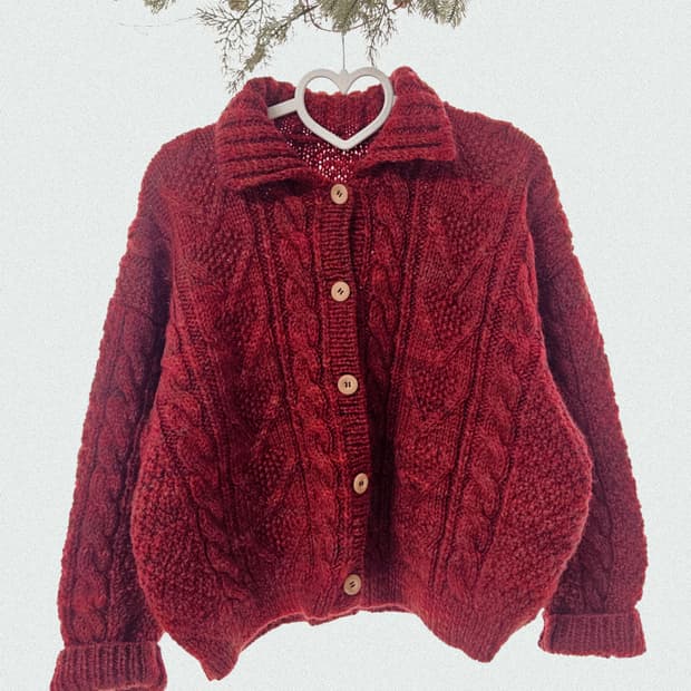 꽃소녀빈티지 크리스마스 레드 니트가디건