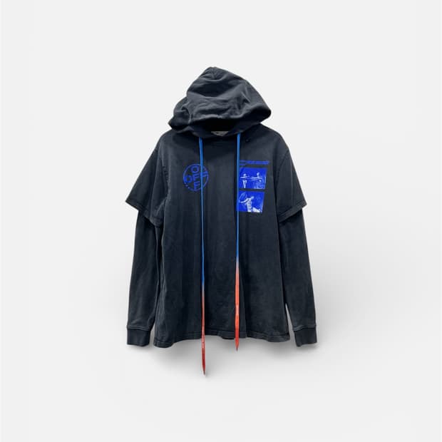 오프화이트 하드코어 카라바 레이어드 워싱 후드티 M