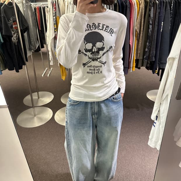 L)Japanese vintage 여성 스컬 프린팅 롱슬리브