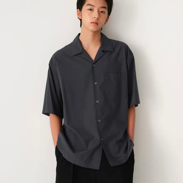 새제품급) 무탠다드 릴렉스드 CR 오픈 칼라 반소매 셔츠 아이언 그레이