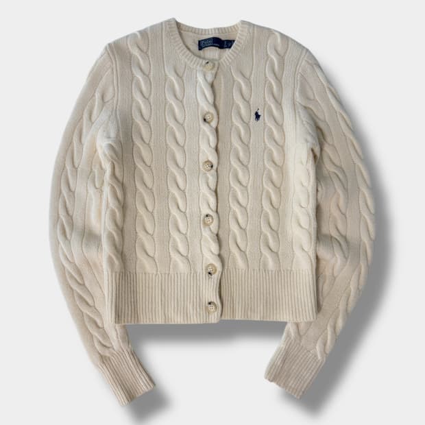 폴로 랄프로렌 신형 QR 캐시미어 울 아이보리 가디건