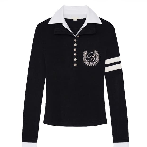 본네 비디드 더블 칼라 탑 블랙 