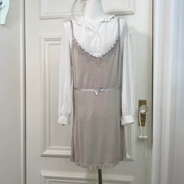 white silver glitter shirring point blou