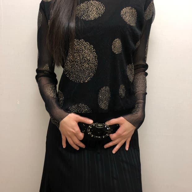 빈티지 블랙 오리엔탈 시스루 탑