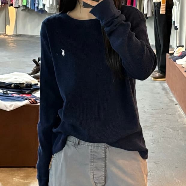 폴로랄프로렌 네이비 와플 니트 롱슬리브