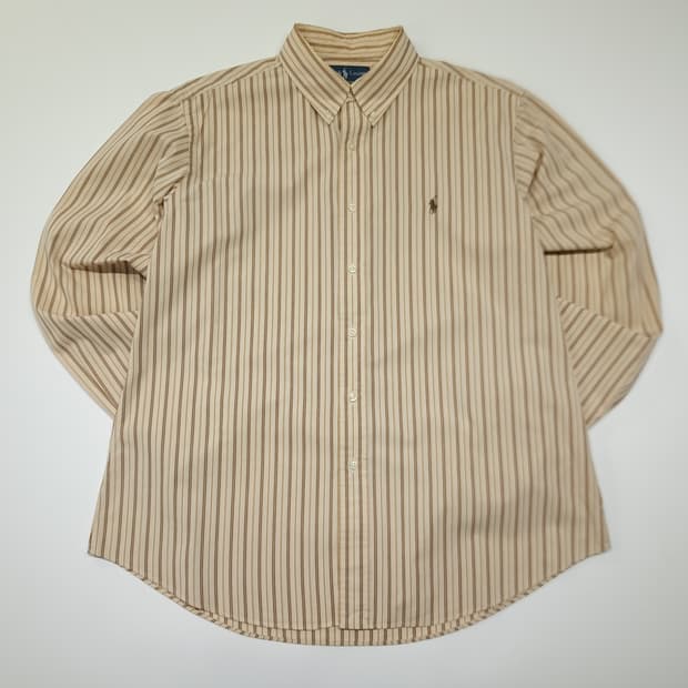 CK071 XL 폴로 00s 카푸치노 브라운 멀티 스트라이프 셔츠 남방
