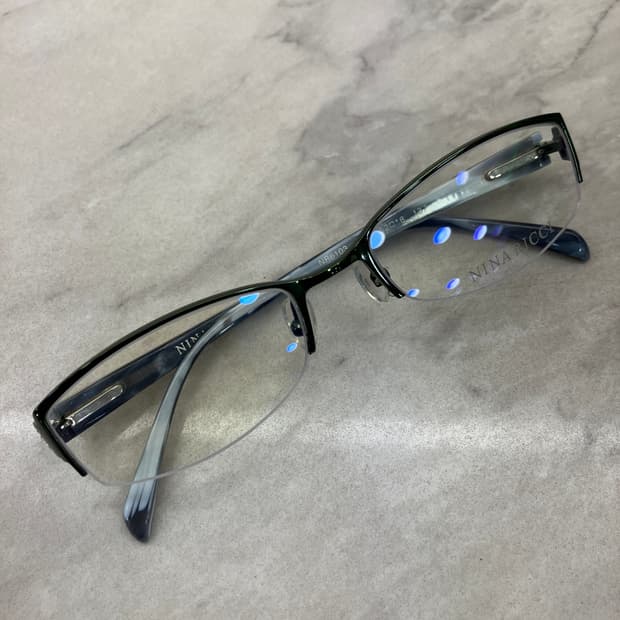 B44 니나리치 NINA RICCI 유광 딥그린 반무테 큐빅 메탈테 안경