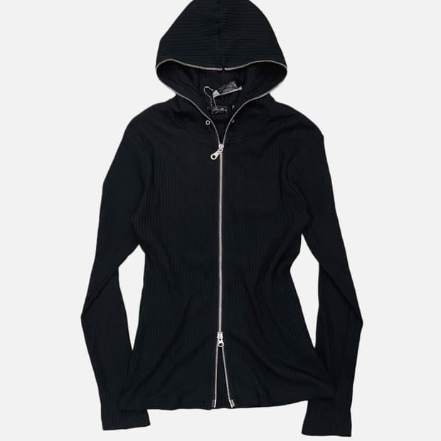 NOTA BENE ribbed black hood zip-up