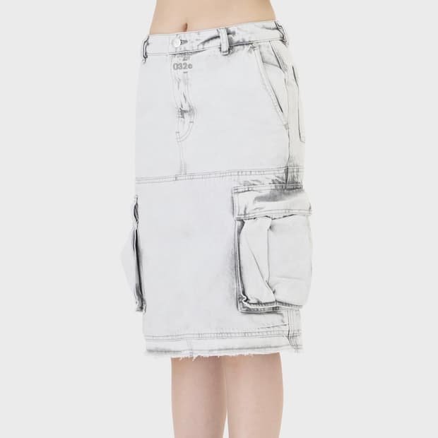 032c 마이 오운 마인드 프레이드 데님 스커트 워시드 그레이