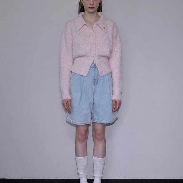 hairy collar knit cardigan(pink)