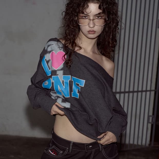 플리즈노팔로우 I LOVE PNF 로고 스웨트셔츠 멜란지블랙