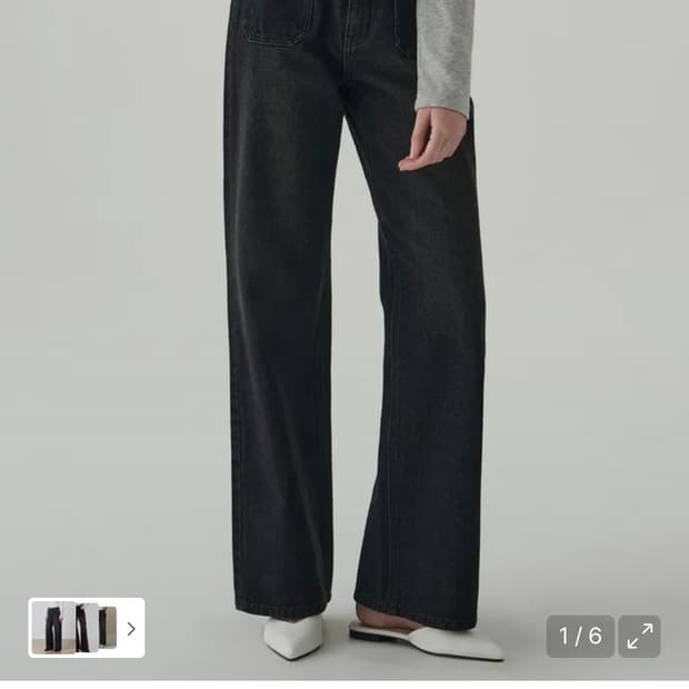 (새상품)(L)드로우핏 우먼 패치 포켓 세미 와이드 데님 팬츠 BLACK