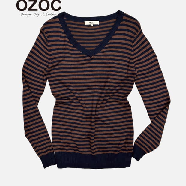 OZOC brown navy stripe knit t-shirt
