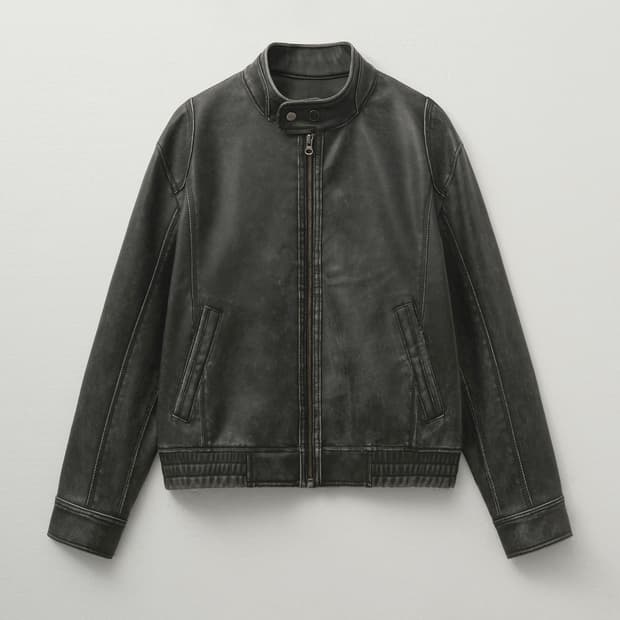 워시드 레더 블루종 점퍼 [빈티지 그레이]