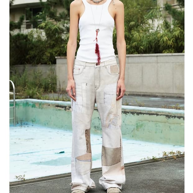 OPEN YY PATCHWORK EFFECT LOOSE BOOTCUT