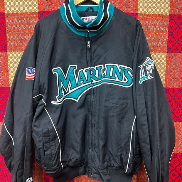 90s마제스틱 플로리다 말린스 바시티 자켓 xl
