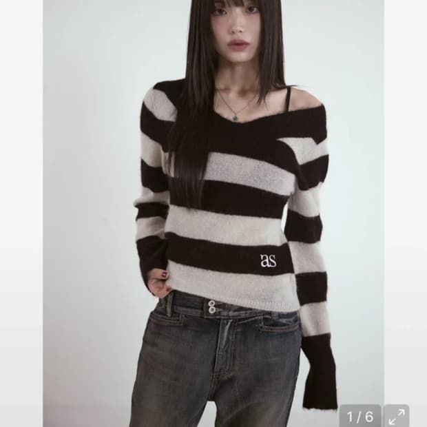 애즈온 ason pony stripe knit 애즈온 브이넥 니트