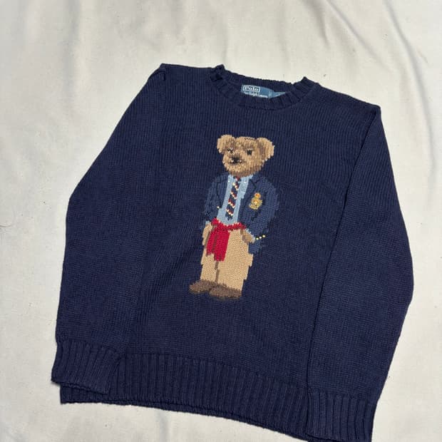 L 폴로랄프로렌 폴로 베어 네이비 코튼 린넨 니트