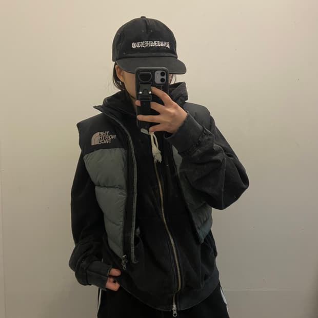 노스페이스 카키 커스텀 패딩조끼