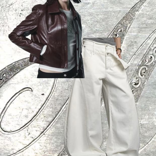 브릭레더자켓 화이트진 세트코디