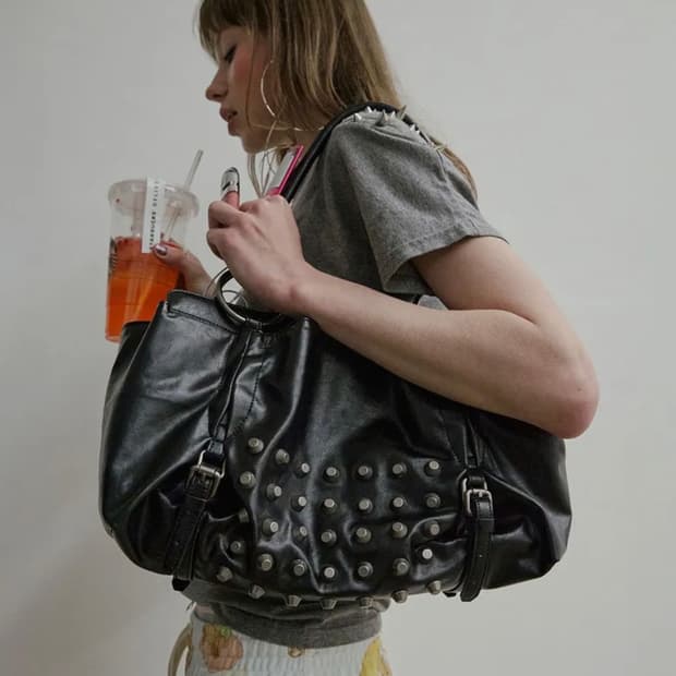 Metal Stud Tote Bag Black