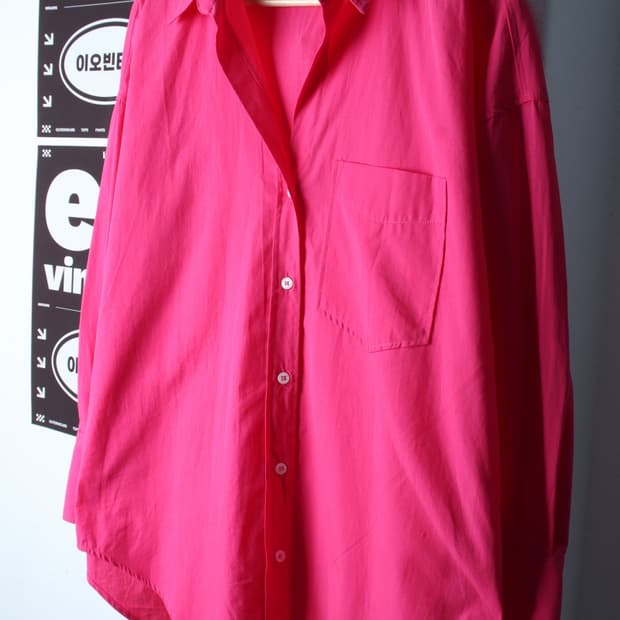 W(S-XL) 자라 셔츠 남방 오버핏 브이넥 핑크 무지-H32352