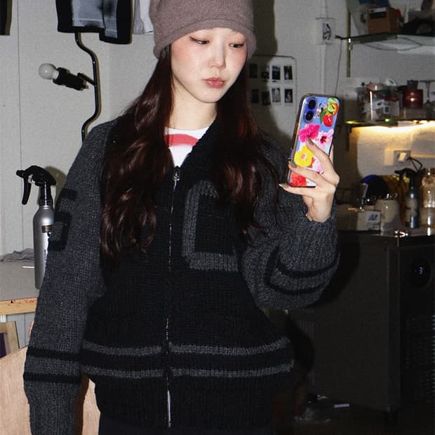 LETTERED VARSITY ZIP KNIT (M)