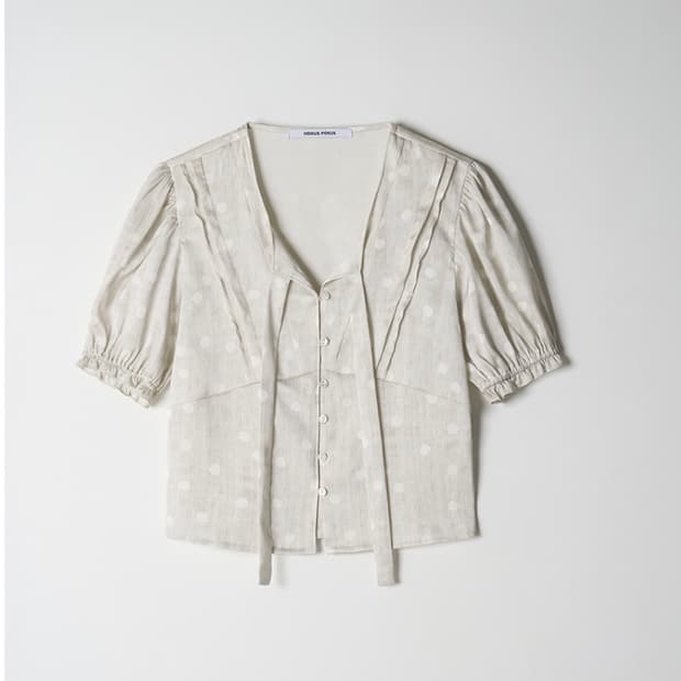 호쿠스포쿠스 pearl dot tie blouse ecru