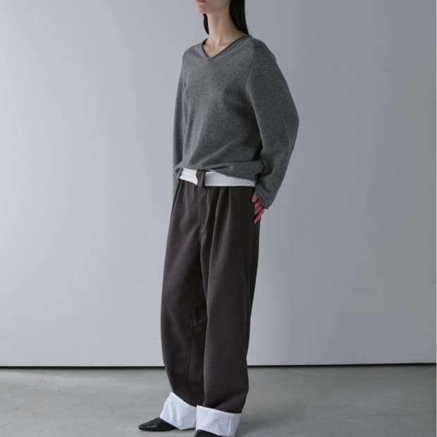 오브헤덴 Two-Tier Belted Wide Pants