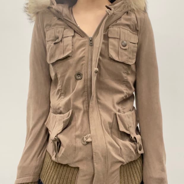  beige hoodie fur y2k jacket