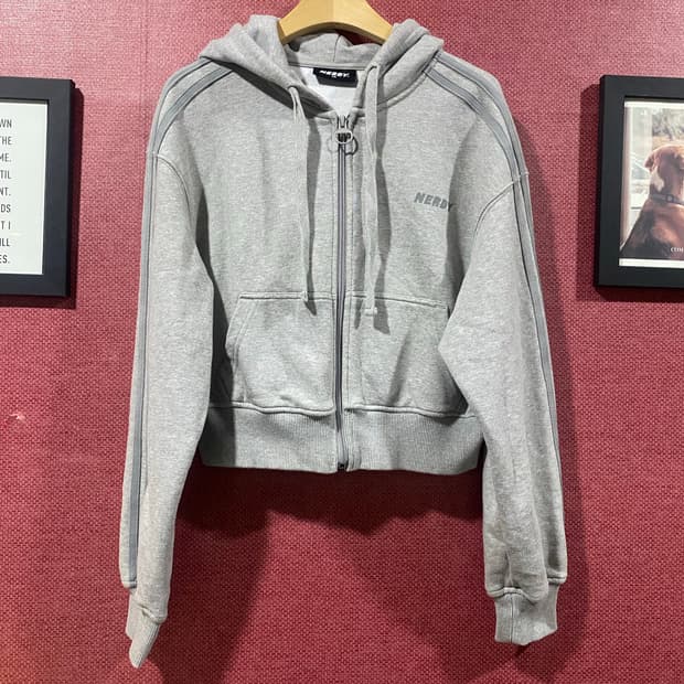 널디 크롭 후드집업 XS 멜란지 그레이