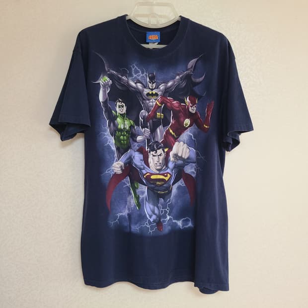 00s 저스티스 리그 2012년 영화 프로모 빈티지 반팔 티셔츠 (XL)