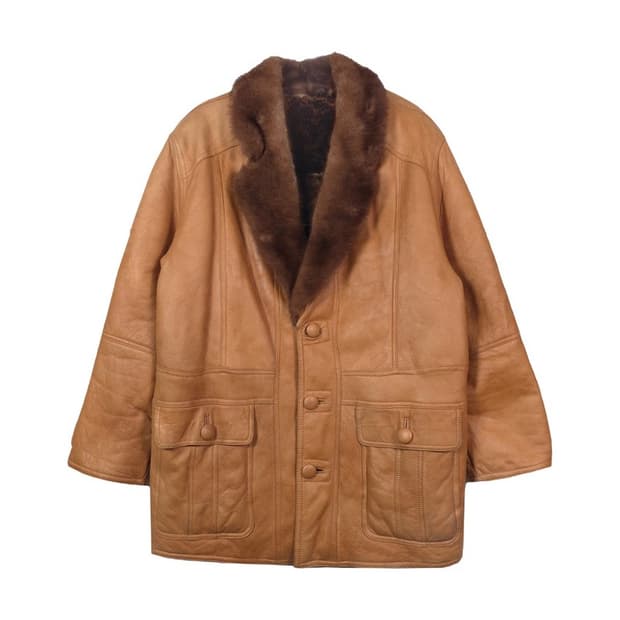 LESSOR 리얼 양가죽 양털 무스탕 자켓 카멜 2XL