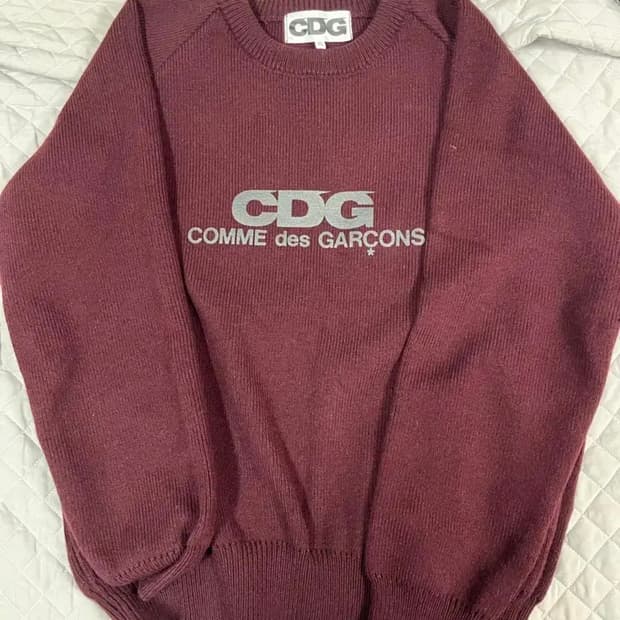 꼼데가르송 라운드 풀오버 니트 XL 버건디