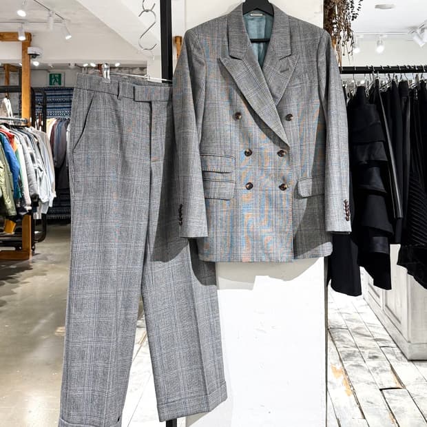 구찌 유니폼 그레이 체크 라나울 블레이저 팬츠 셋업