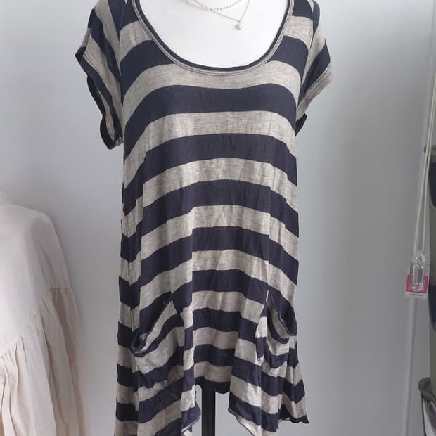 [일본빈티지] 스트라이프 벙벙이 포켓 반팔 티셔츠