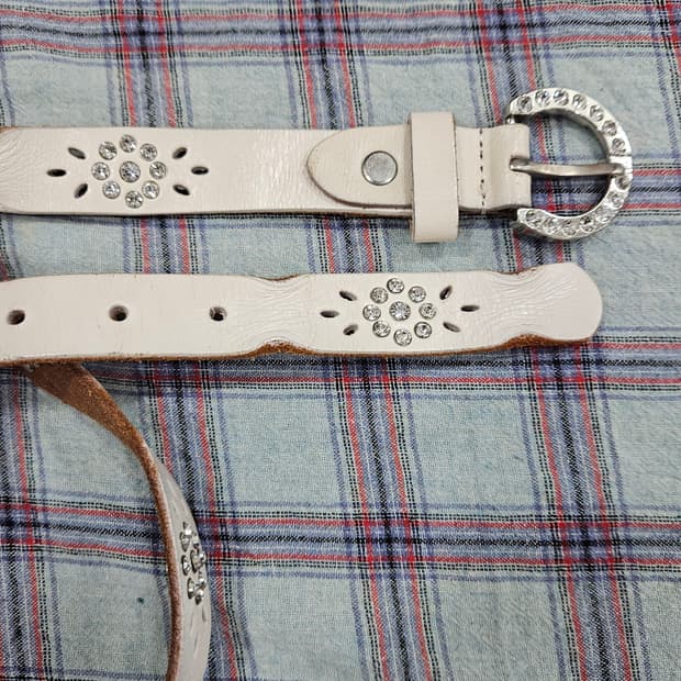 빈티지 웨스턴 스타일 큐빅 장식 가죽 벨트 