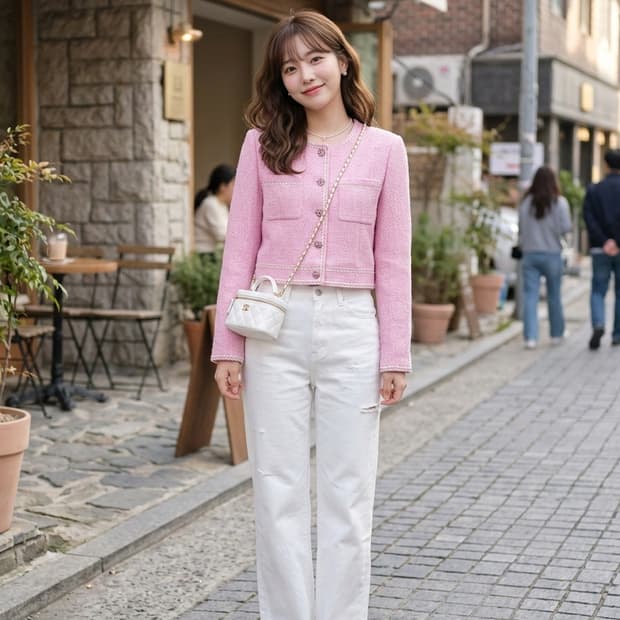 모조에스핀(MOJO.S.PHINE) 핑크 트위드 크롭 자켓