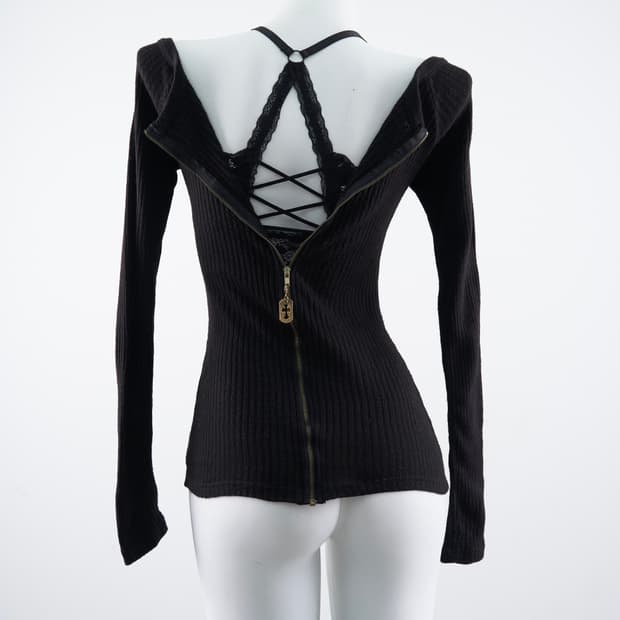 d.i.a 백 집업 디테일 골지 긴팔 슬리브리스