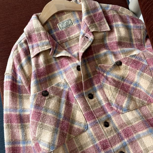 Cotton woven nel check wide shirt