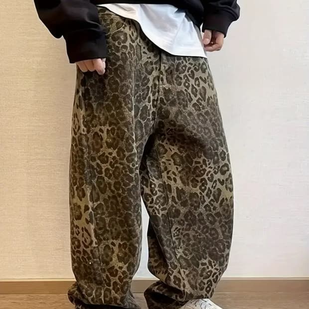 레오파드 와이드 팬츠 xl