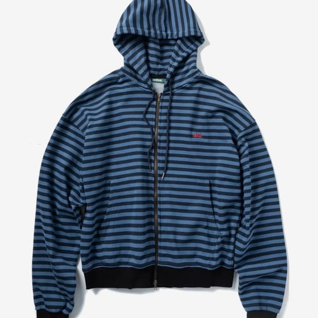 파랑 스트라이프 후드집업