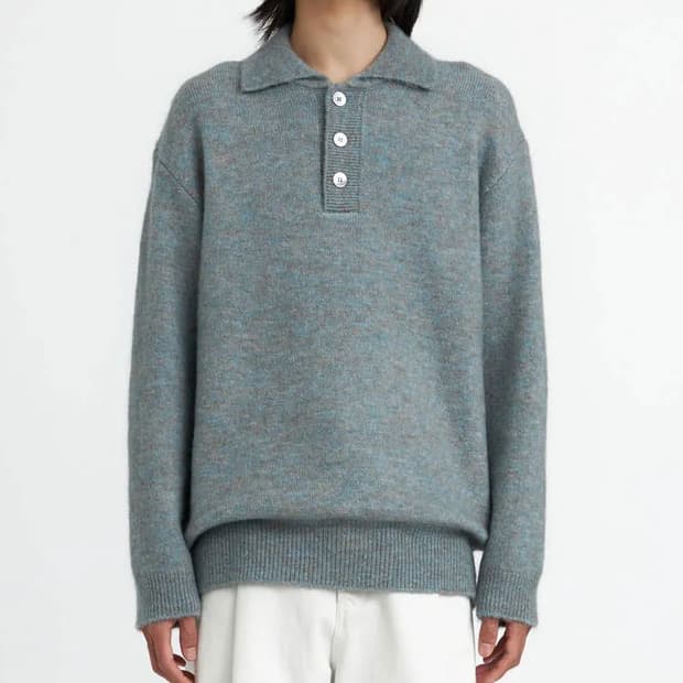 [M] 유스 오버사이즈드 니트 카라 스웨터 터콰이즈