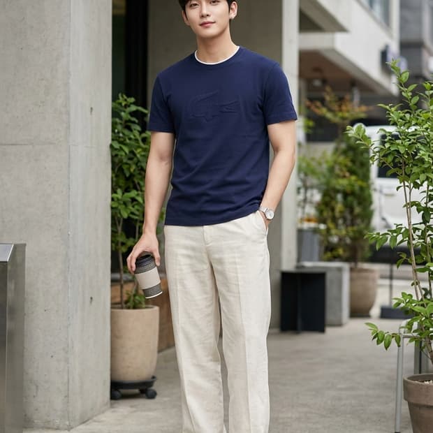 라코스테 레귤러 핏 입체 빅로고 반팔 티셔츠 네이비