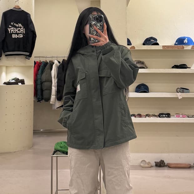 타미힐피거 후드 바람막이 자켓 카키 U1063