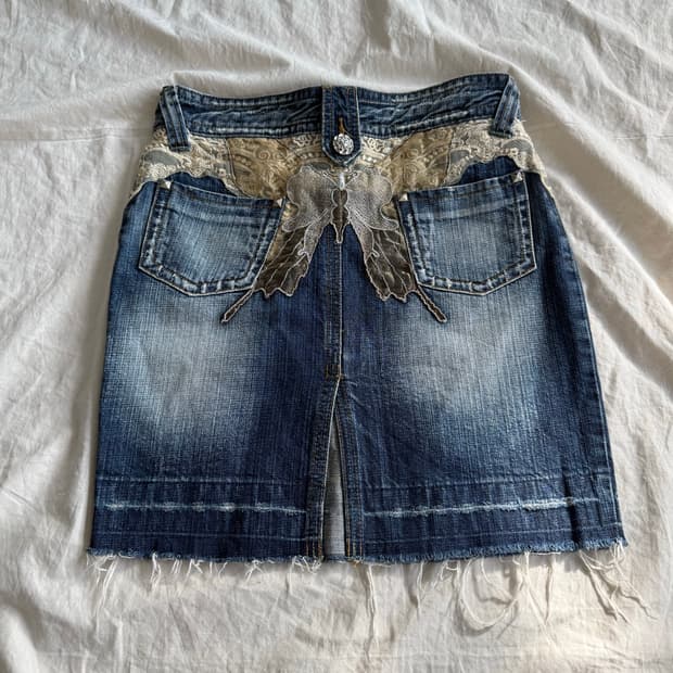 버터플라이 자수 y2k 페어리 데님 스커트