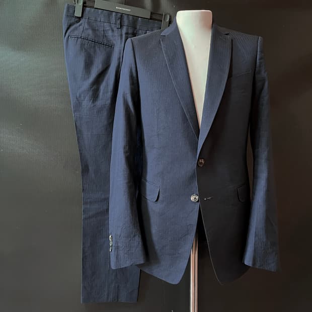 Dries Van Noten 린넨 코튼 셋업 테일러드 네이비