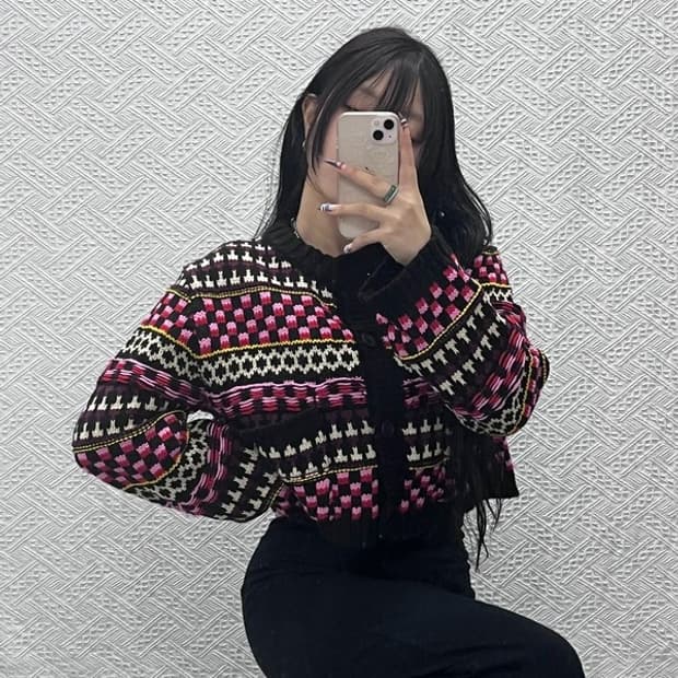 자라 자카드 히피 보헤미안 뜨개패턴 가디건 L C07727